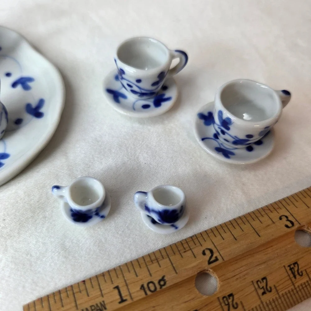 Vtg Handcrafted Thailand Blue White Porcelain Miniature Tea Set 20pc Lot